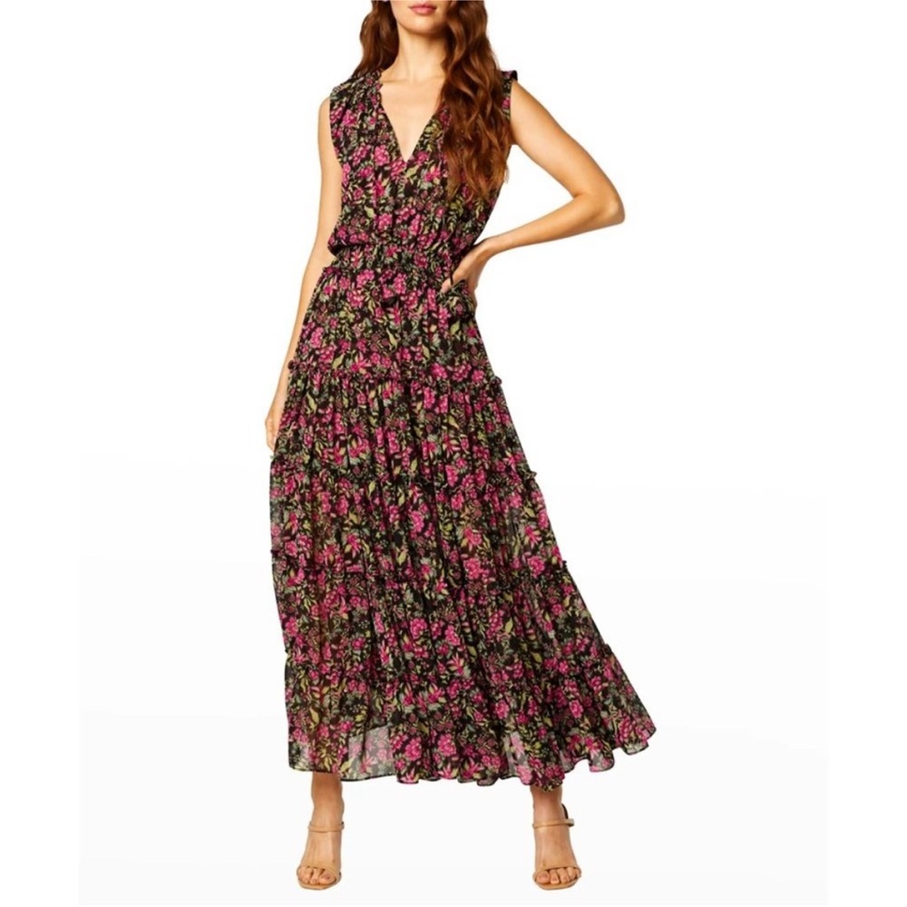 Misa Los Angeles Hollen Dress Floral Fuschia Smocked Tiered‎ Maxi Dress Small